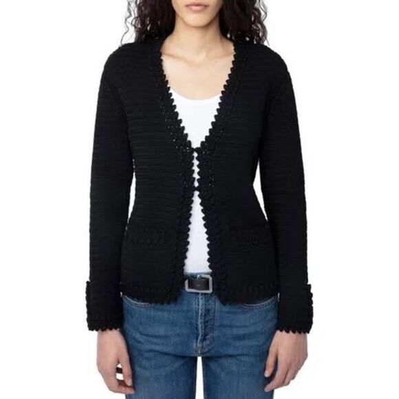 Zadig & Voltaire size large Marty black cotton knit cardigan sweater - NWT - Picture 1 of 12